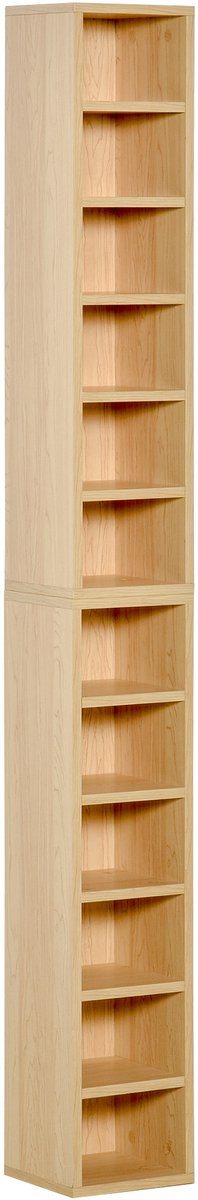 Set van 2 stuks - staande CD / DVD-kast - 6 + 6 compartimenten - 21x 19x 88 cm - Maximale capaciteit 160 cd's - Beech