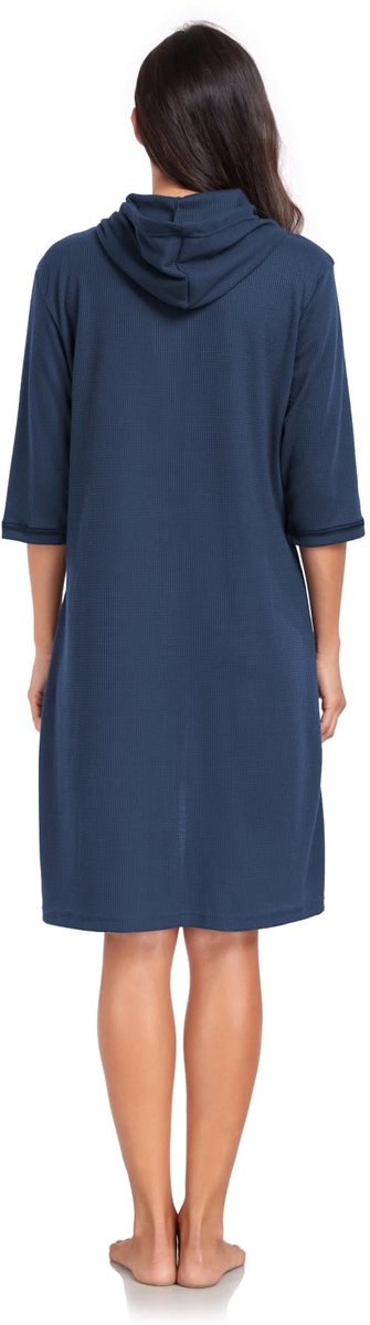 SnelShoppen - Badjas Dames Wafel Piqué XL, Lichtgewicht Donkerblauw, Met Ritssluiting, Zachte Capuchon en Zakken, Ideaal voor Thuis, Wellness en Ontsp