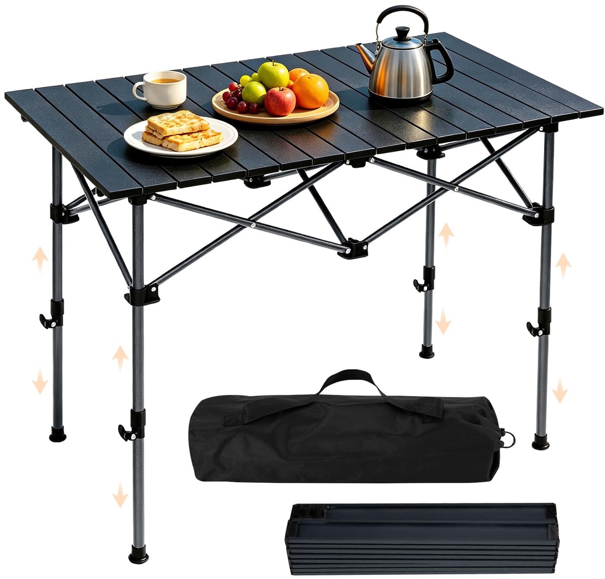 SnelShoppen - Opvouwbare Kampeertafel 95 x 55 cm - Draagbare Vouwtafel Hoogte Verstelbaar 50-80 cm - Maximaal Gewicht 60 kg - Ideaal voor Camping, Tui