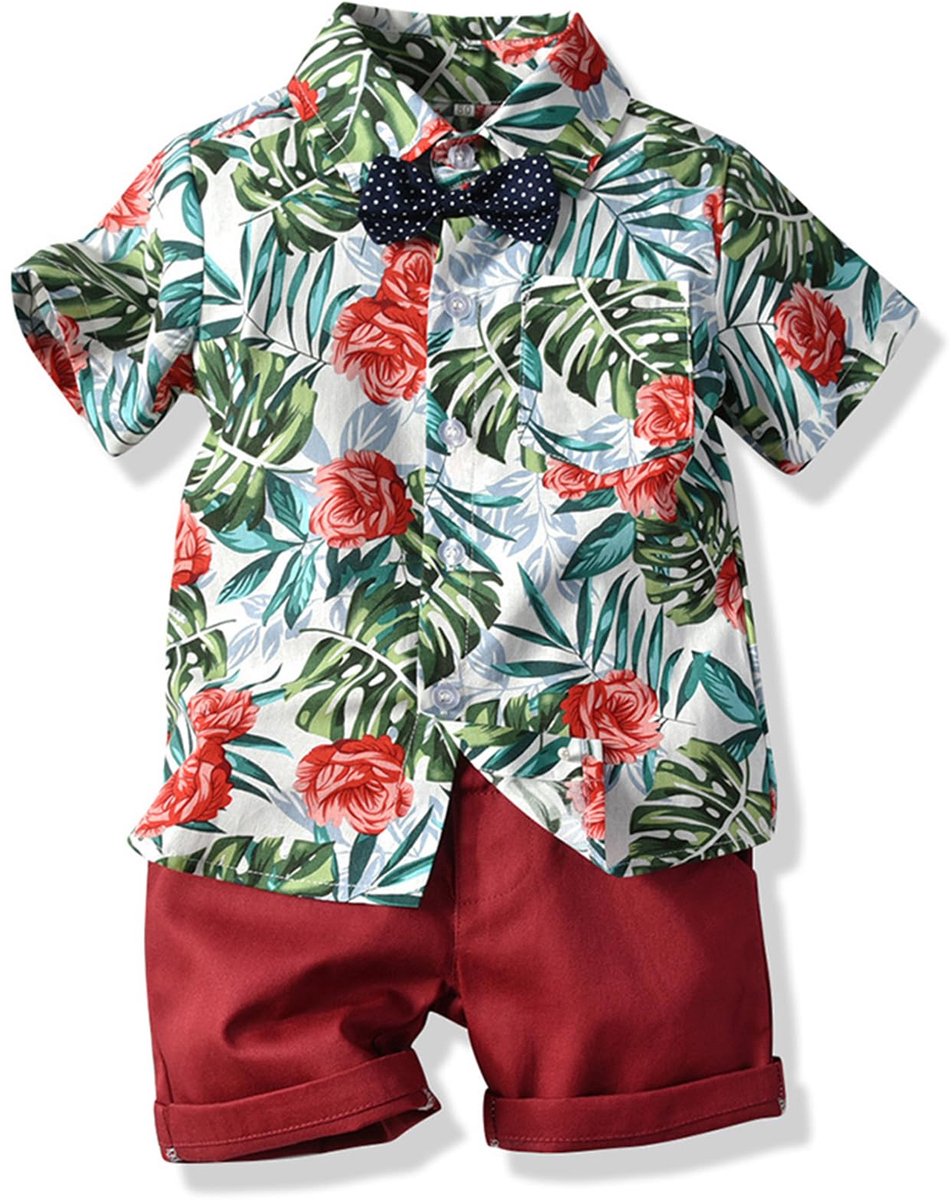 Dailygoods - Baby Jongens Hawaii Outfit - Vest en Shorts Set - Rood 2-3 Jaar