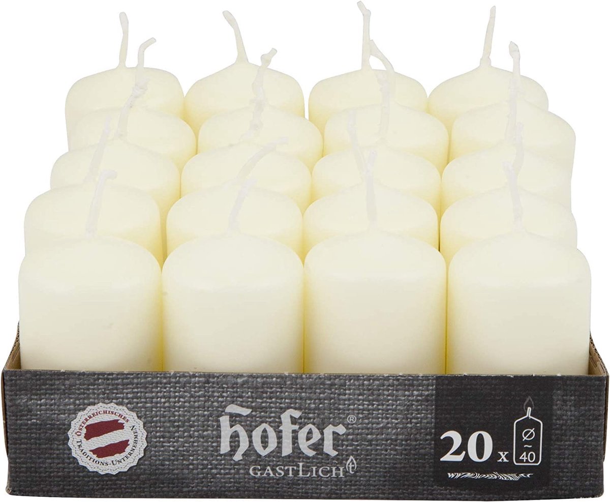SnelShoppen - Set van 20 Ivoor Stompkaarsen - 4x7 cm - Ongeparfumeerd - Druppelloze Wax - Rookloze Lont - 11 Uur Brandduur - Decoratieve Kaarsen voor