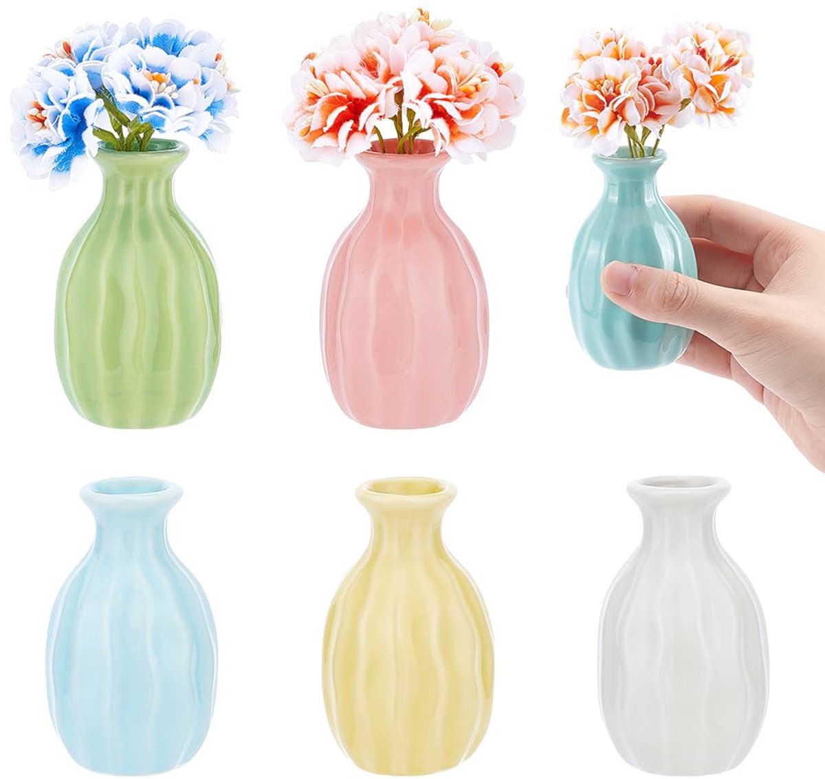Dailygoods - Mini Keramische Bloemenvaas Set - 6 Stuks, Rustieke Decoratie