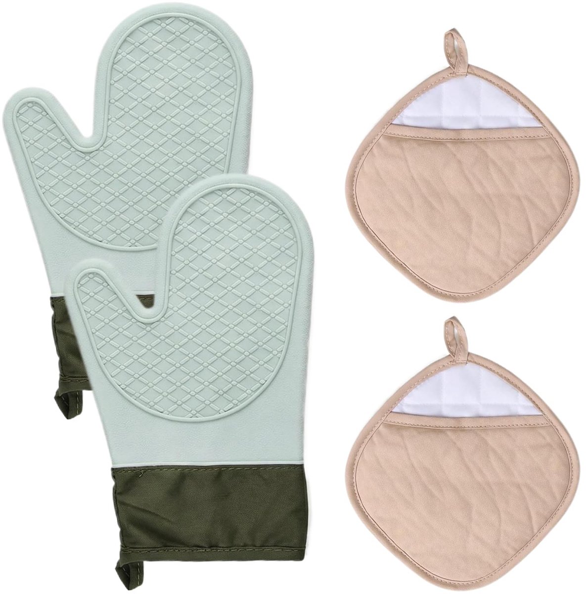 Dailygoods - Set van 4 Hittebestendige Ovenwanten en Pannenlappen - Antislip Katoen