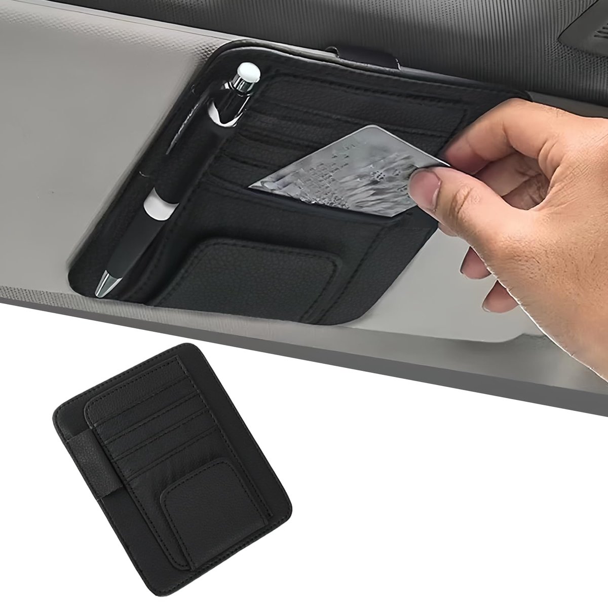 Dailygoods - Universele Autobrillenhouder en Organizer voor Zonneklep - Zwart PU-leer