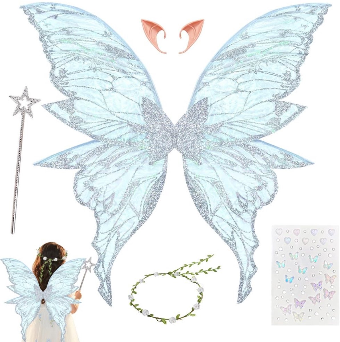 Dailygoods- Feeënvleugels 78 x 79 cm - Feeënvleugelset - Vleugelkostuum - Prinsessenvleugels - Vlindervleugels - Lichtgewicht en duurzaam - Kostuumvleugels
