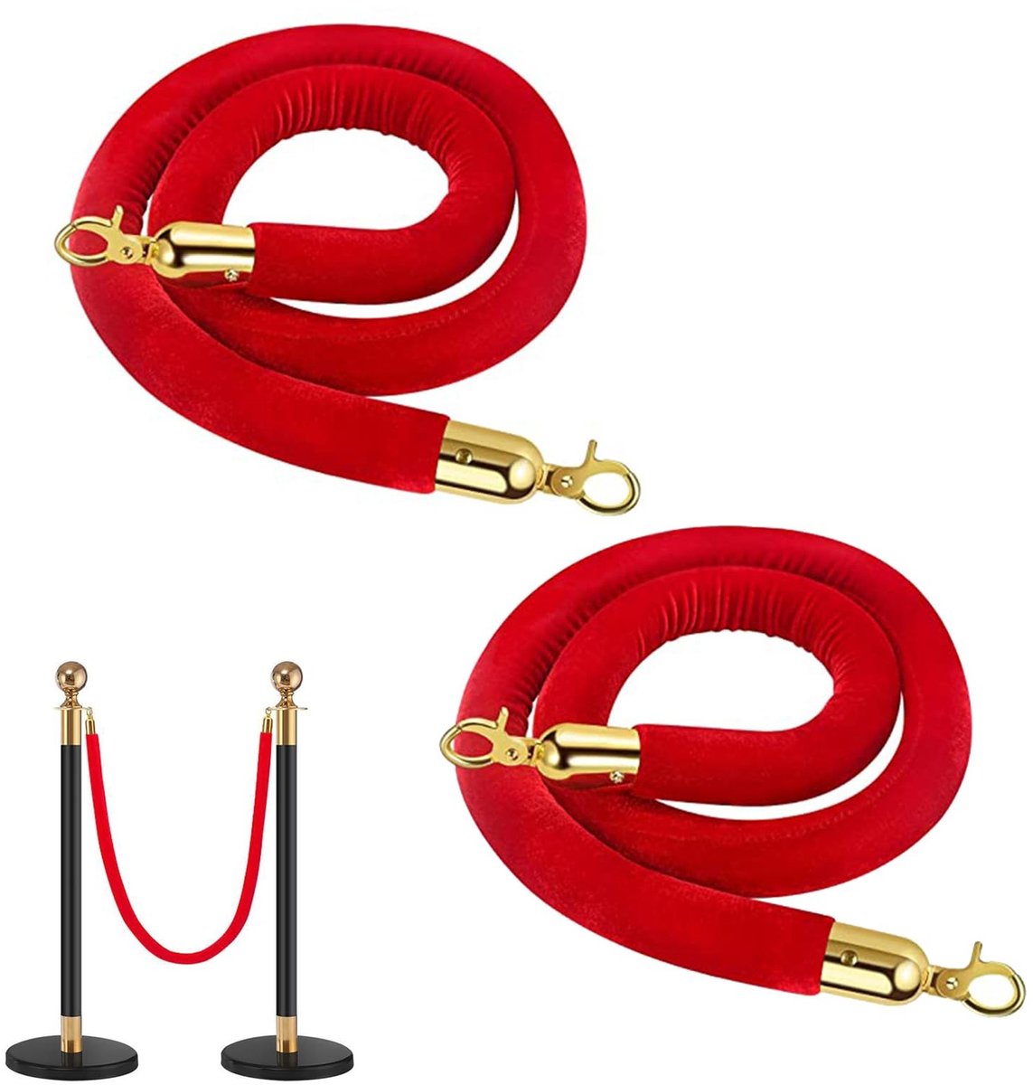 Dailygoods - Barrier Ropes Set van 2 Rood Fluwelen Touwen, 150 cm