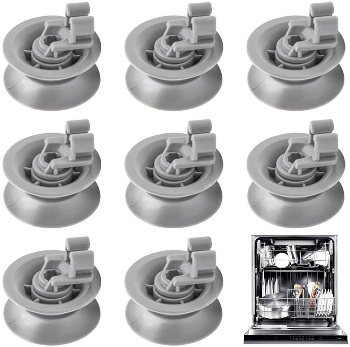Dailygoods- Vaatwasserwielen 30 mm - 8 Stuks - Bovenkorf Rollen - Vaatwasser Reserveonderdelen - Robuuste Kunststof - Eenvoudige Installatie - Mandwielen