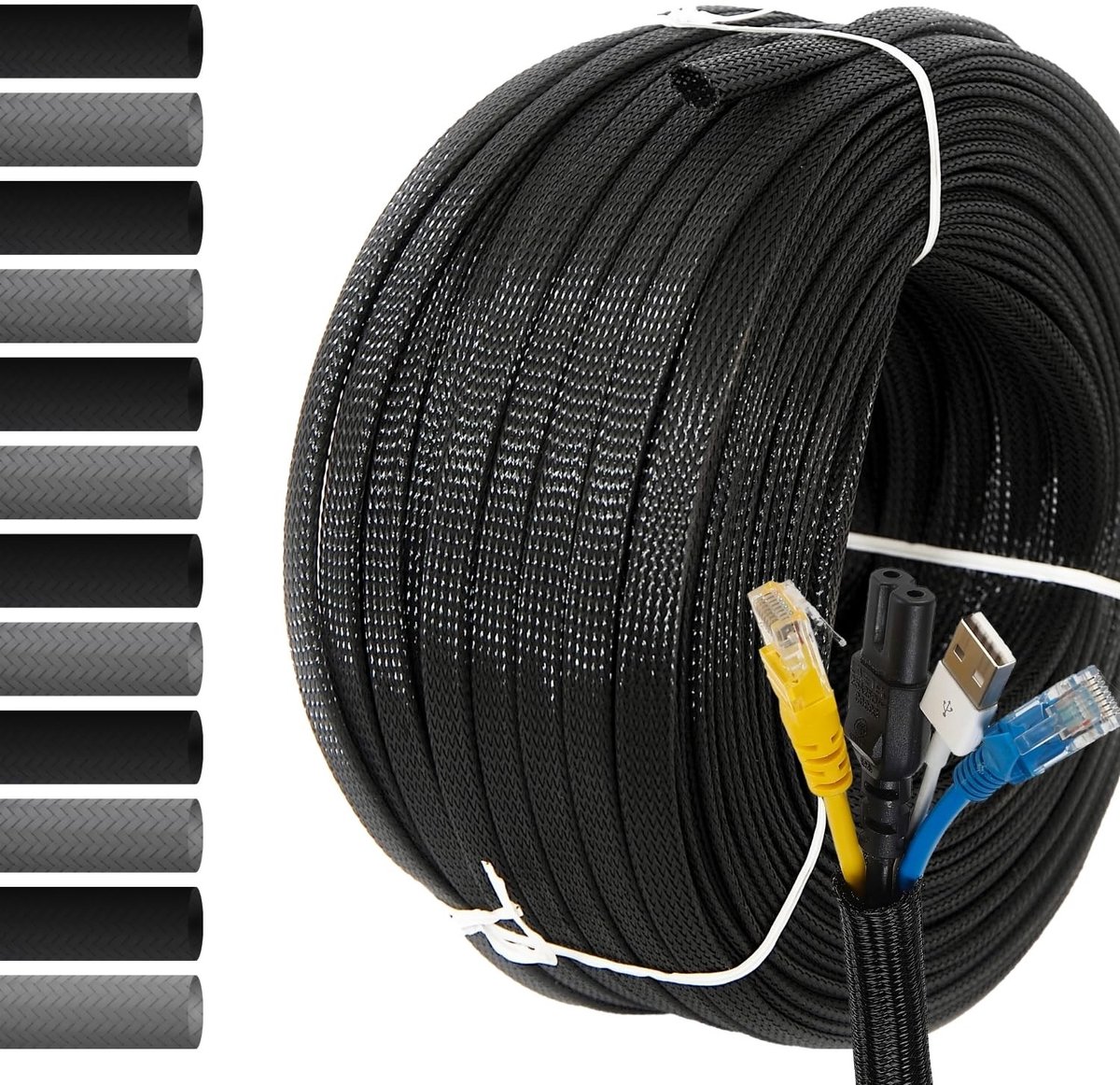 Dailygoods - Expandable Braided Kabelsleeve Ø 15mm - Bescherm en Verberg Kabels (Zwart, 100m)