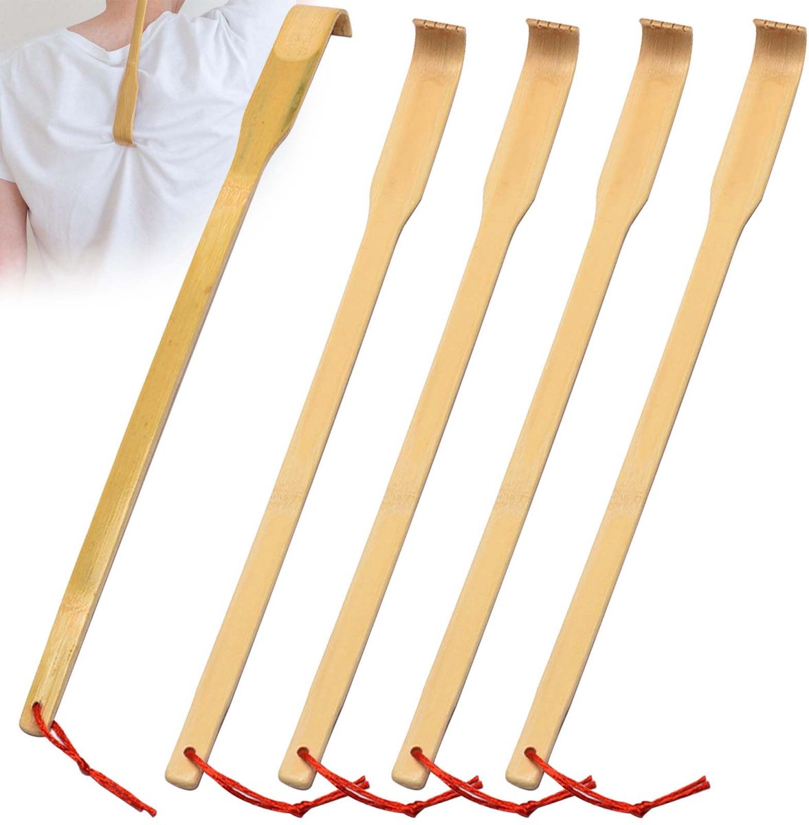 Dailygoods - Pack van 5 Houten Rugkrabbers met Lange Handgreep - Massager voor Directe Jeukverlichting