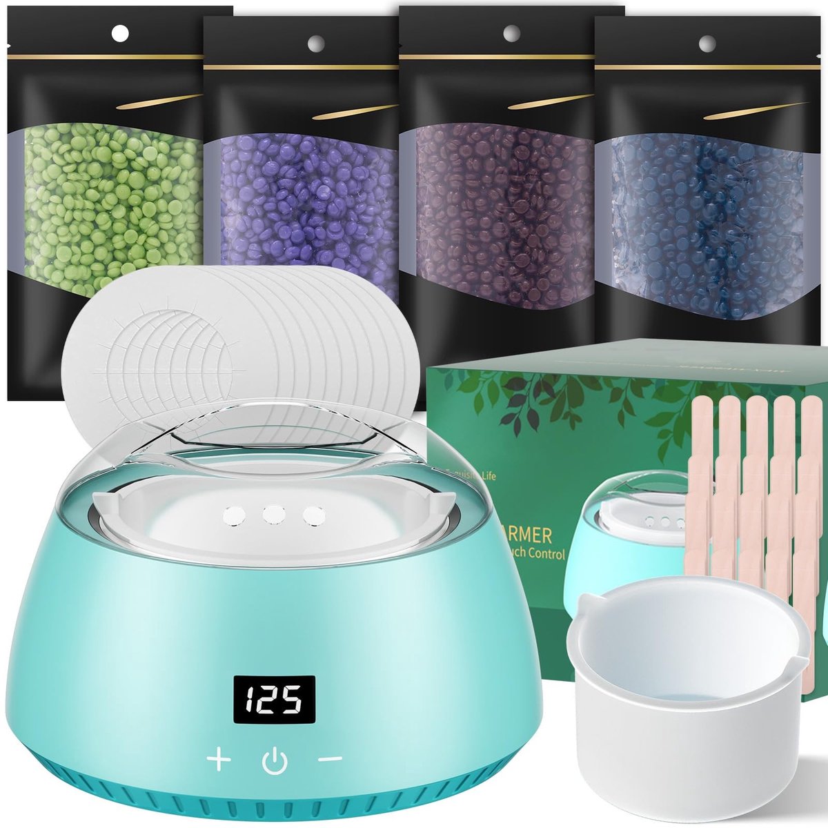Dailygoods- Waxverwarmer met LCD-display - Waxverwarmer voor ontharing - 400g waxparels - 20 houten spatels - 10 papieren strips - Siliconen schaal - Ontharingskit