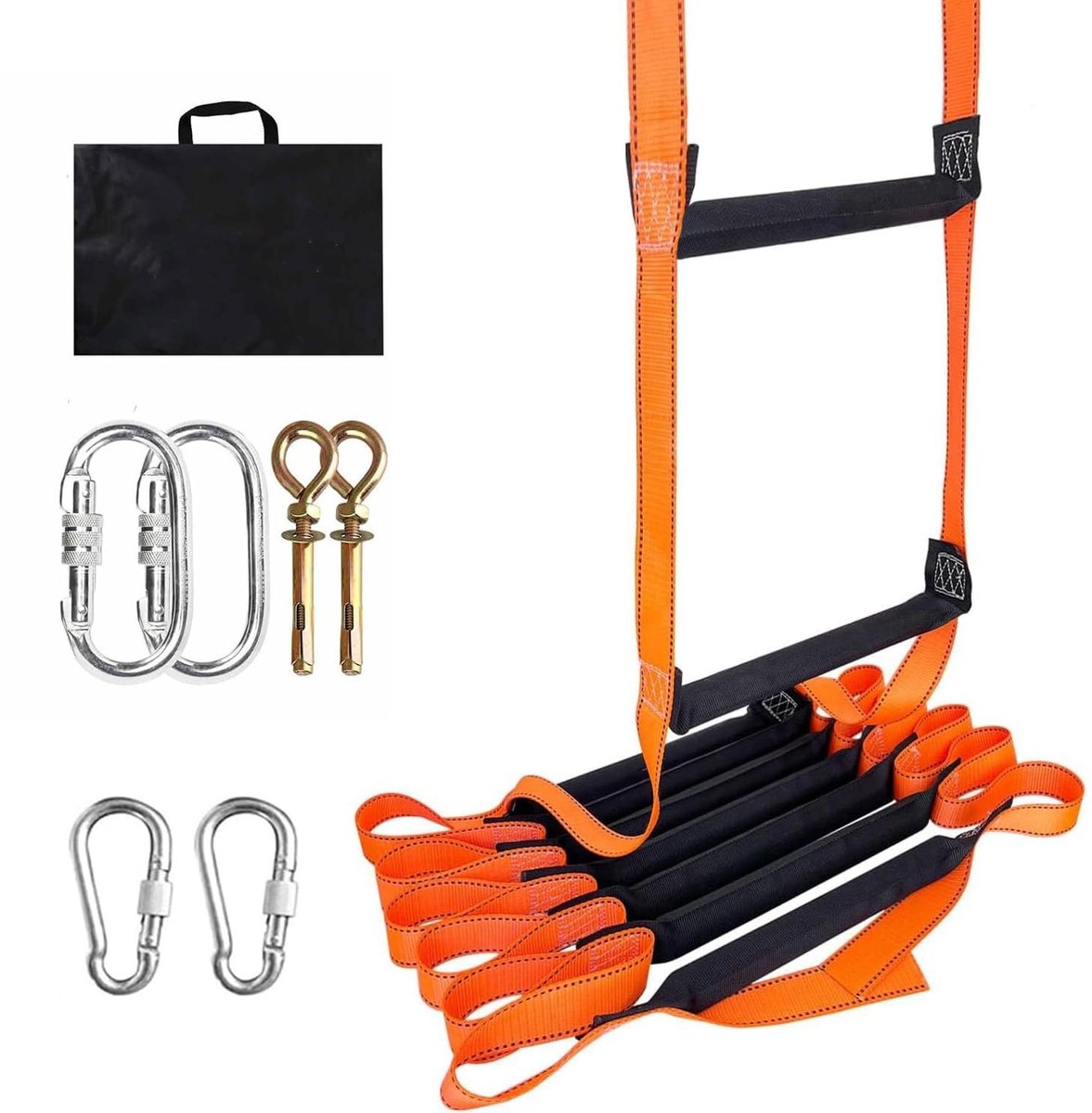 Dailygoods- Reddingsladder 10 m - Vuurvast - Draagbare Noodladder - Maximale Draagkracht 600 kg - Antislip - Polyesterweefsel met Houten Stokken - Touwladder