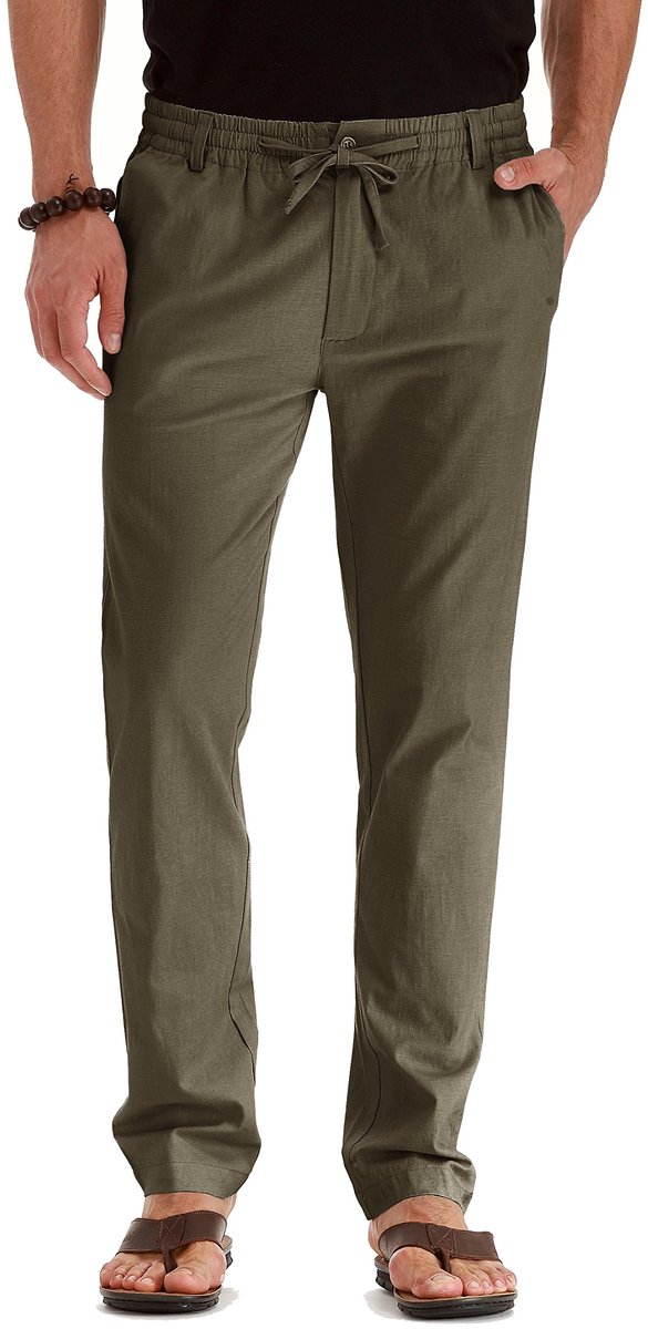 SnelShoppen - Heren Trekkoord Zomer Strand Losse Broek Linnen Casual met Elastische Tailleband Maat 36 - Ideaal voor Vakantie, Strand, Tuin en Casual
