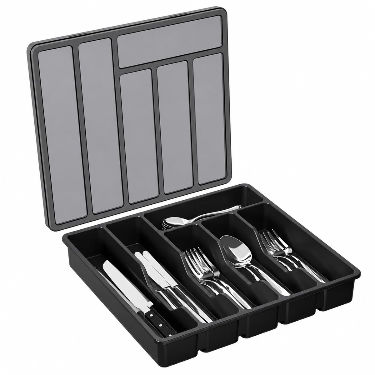 Dailygoods - Bestekbak voor Laden, Zwart, 32 x 30 cm - Organizer met 6 Vakken