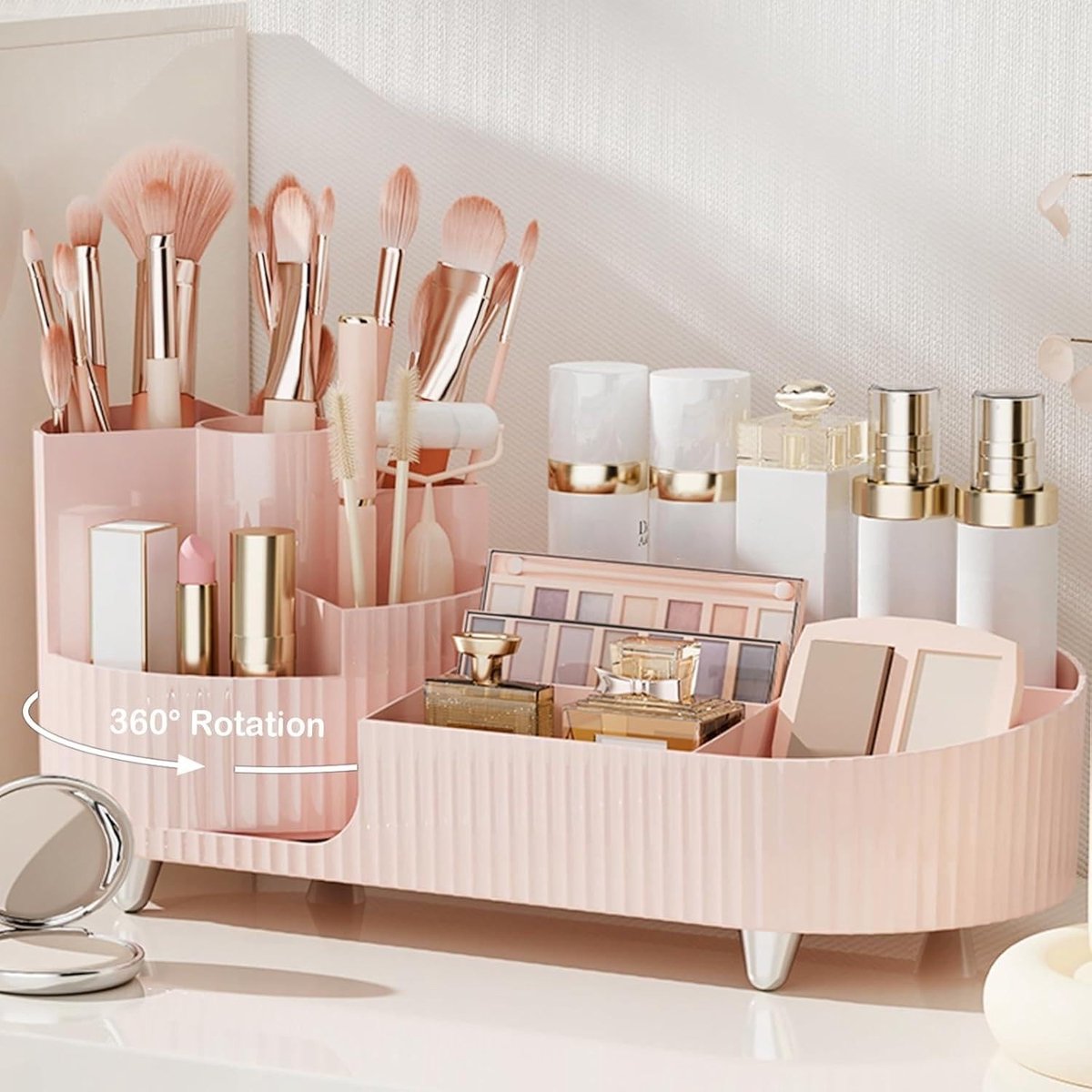 Dailygoods - 360° Draaiende Makeup Organizer met Borstelhouder - Grote Capaciteit