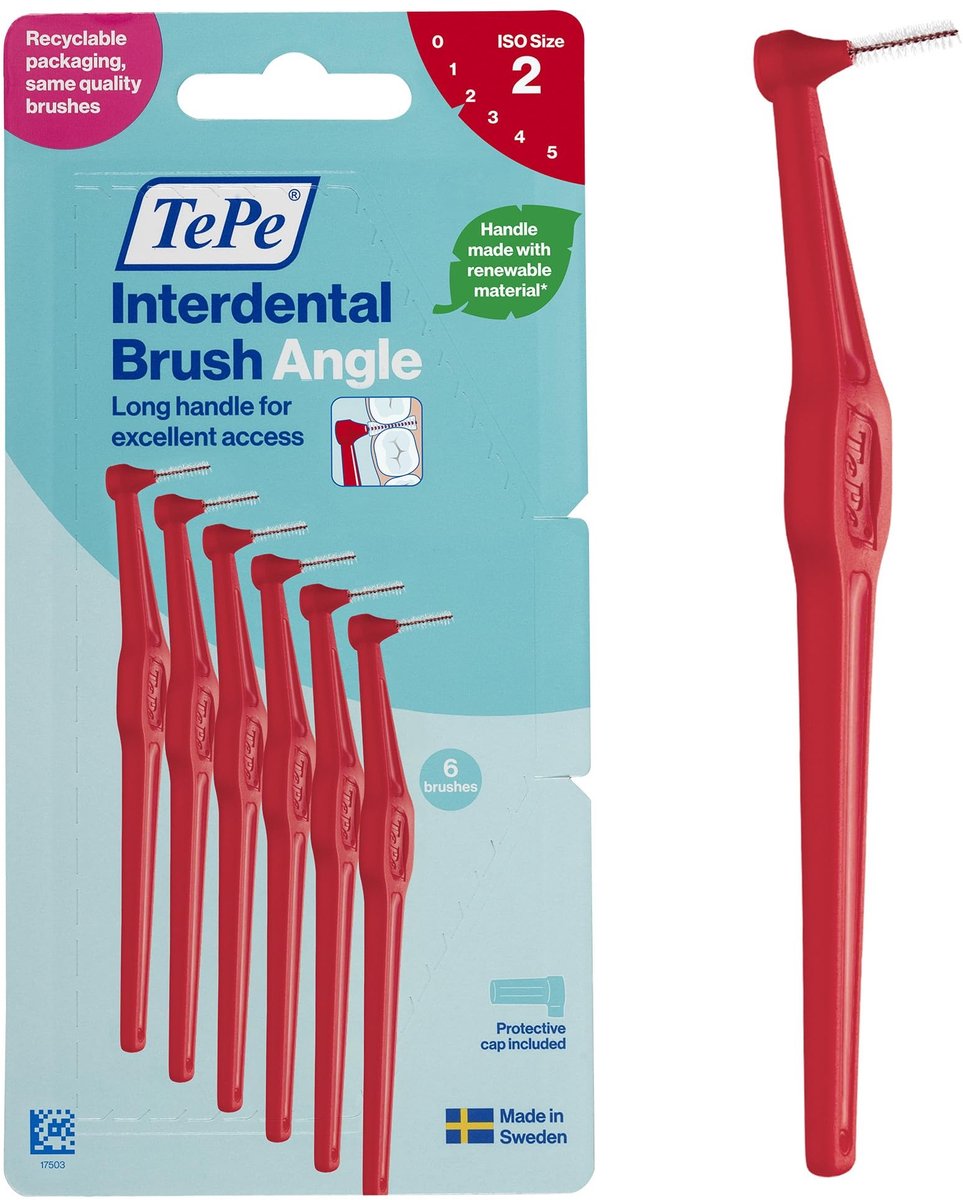 Dailygoods- Interdentale Rager Rood 0,5 mm - 6 Stuks - Tandplakverwijderaar - Voor Smalle Tussenruimten - Gehoekte Borstelkop - Lang Handvat - Tandenrager