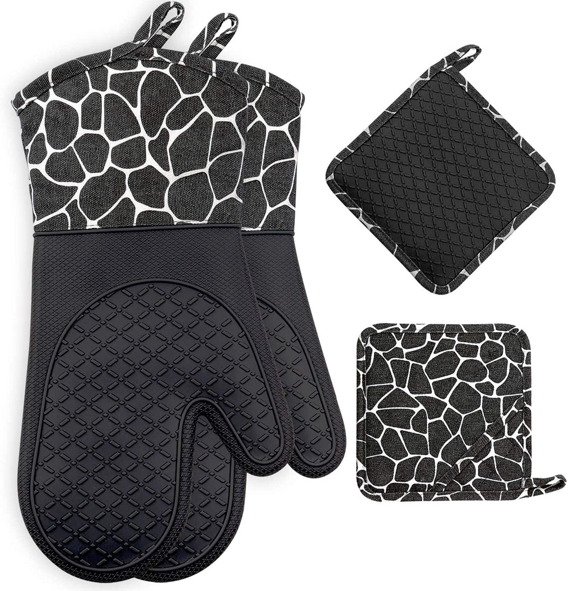 Dailygoods - Silicone Ovenwanten en Potlappen Set - Hittebestendig en Antislip, Zwart