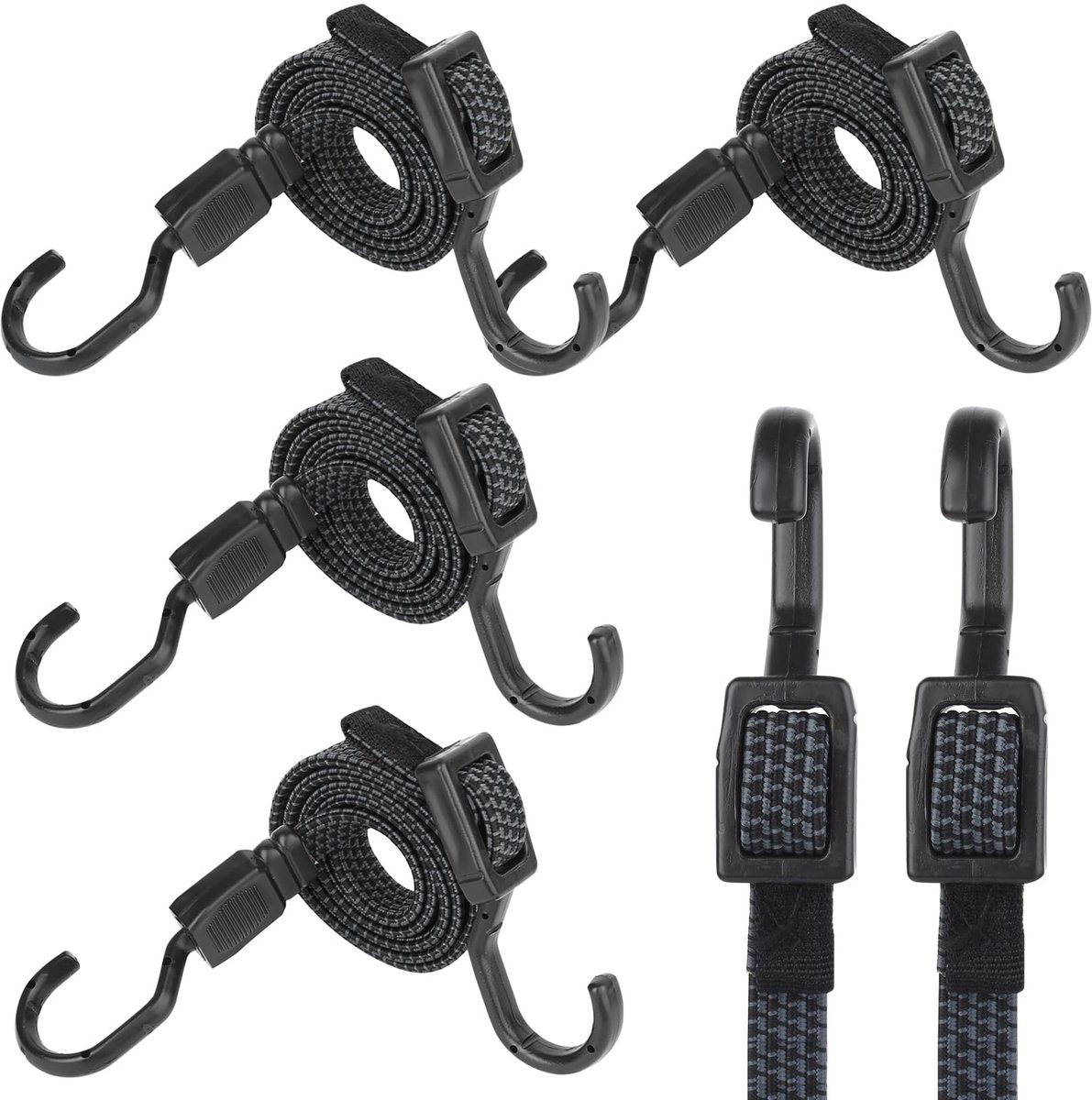 Dailygoods - Set van 4 Verstelbare Elastische Straps met Haken - 100 cm