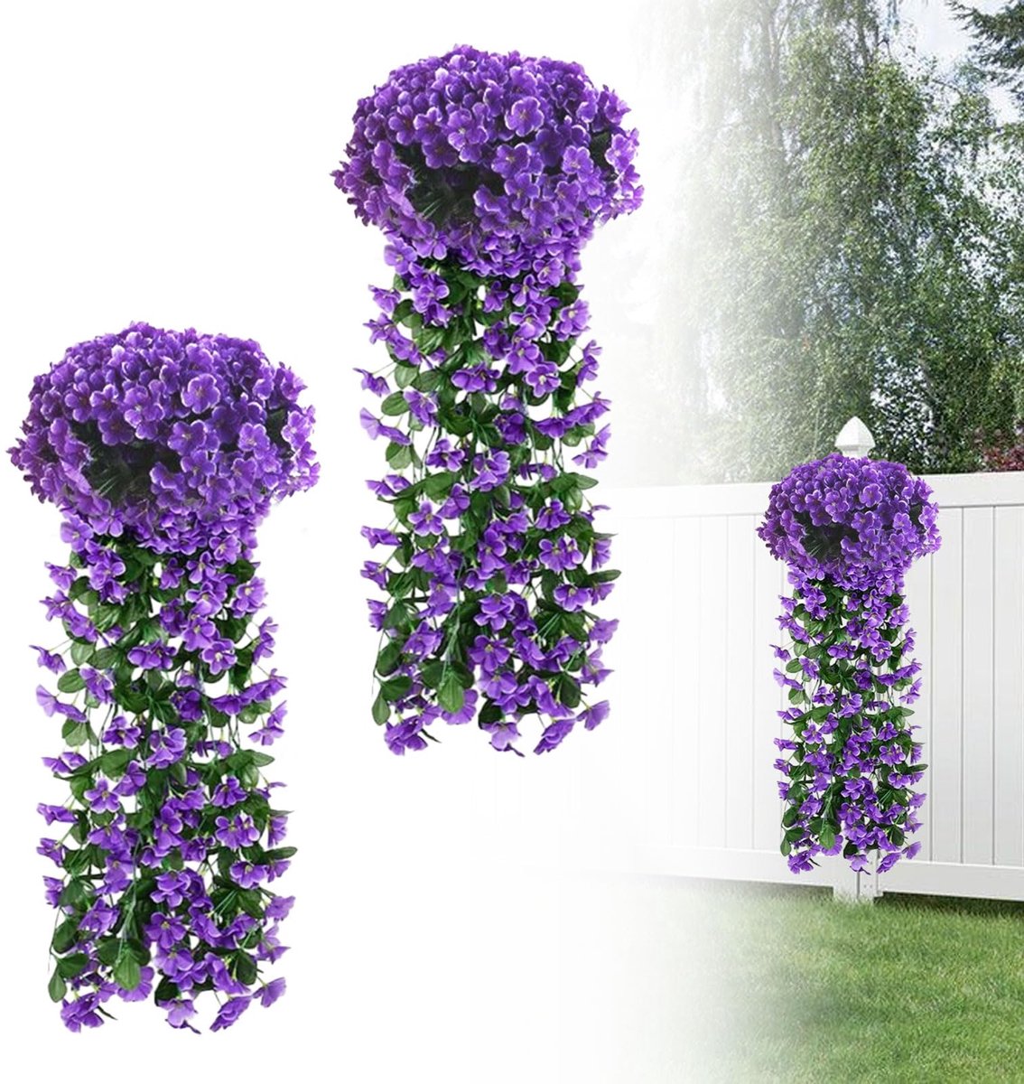 Dailygoods - 2 Stuks Kunstplanten Hangende Paarse Bloemen - Balkon Decoratie