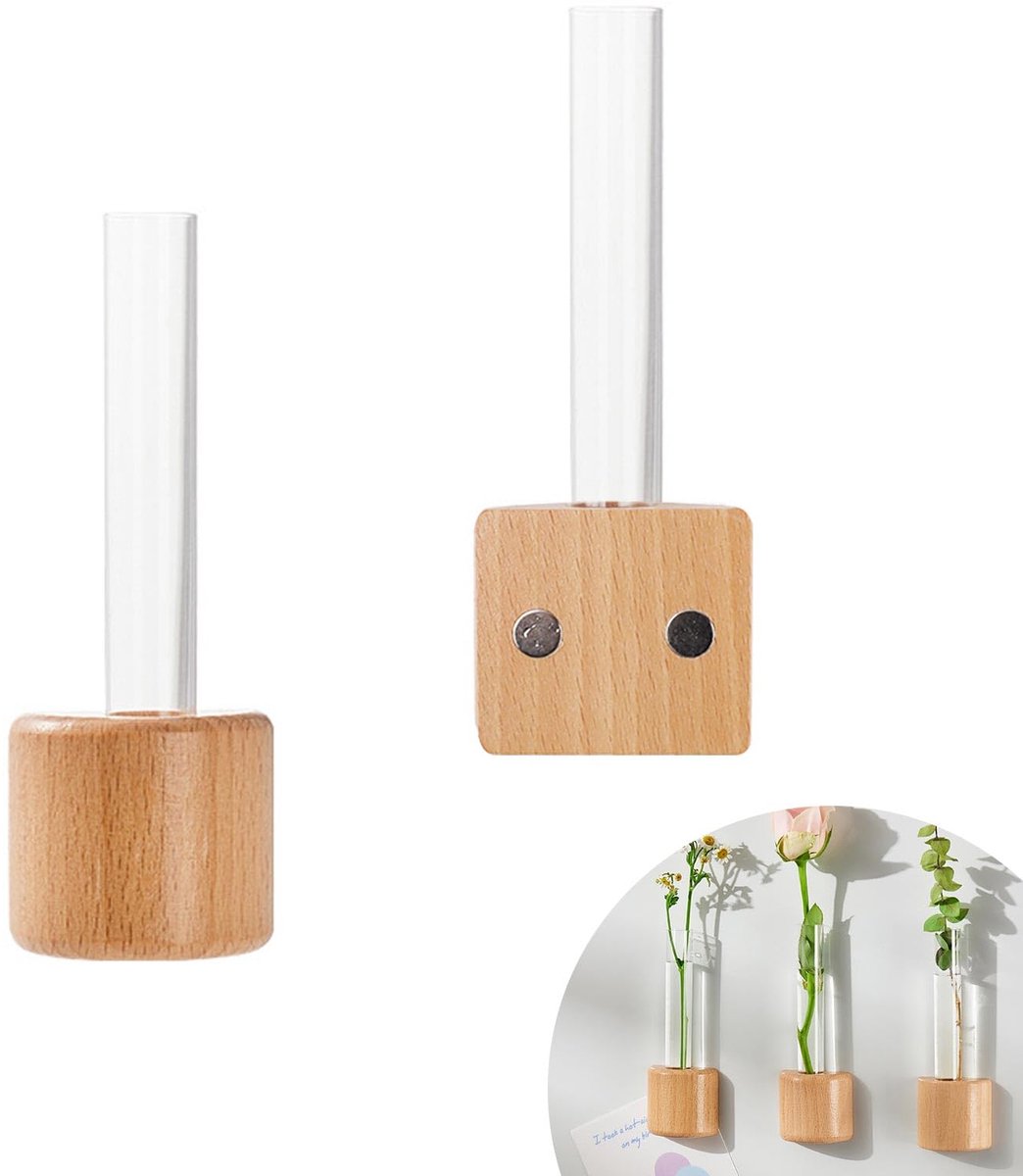 Dailygoods - Bloemtubes 12,5 cm - 2 Stuks Magnetische Vaas voor Wand