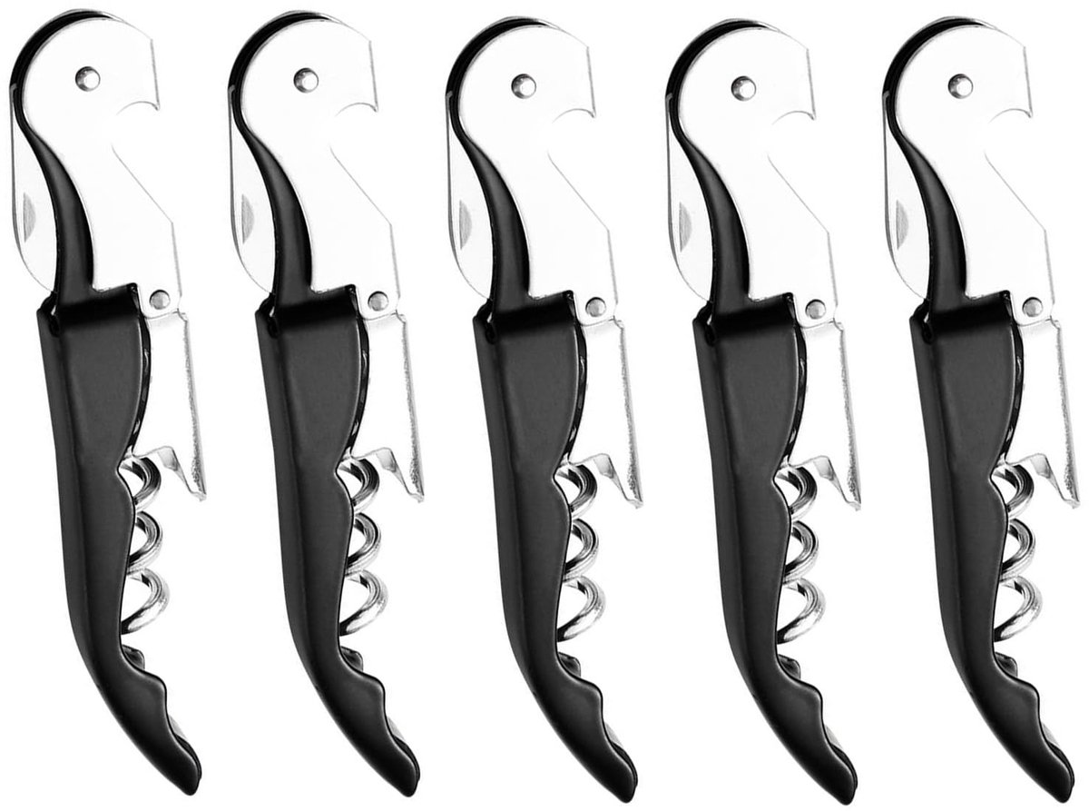 Dailygoods - Professionele Kellner Kurkentrekker - Vouwbare Wijnopener (Zwart, 5 Stuks)