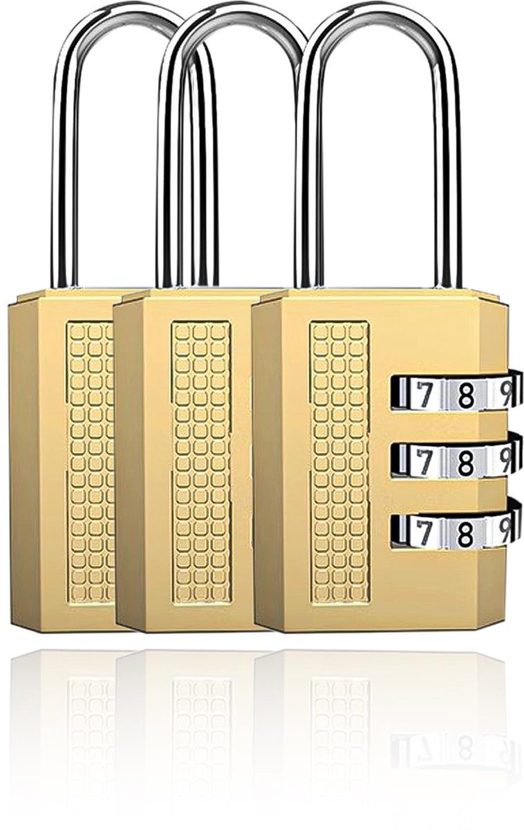 Dailygoods - Pack van 3 Hangslotjes - Kleine Zinklegering Combinatiesloten met 3 Cijfers