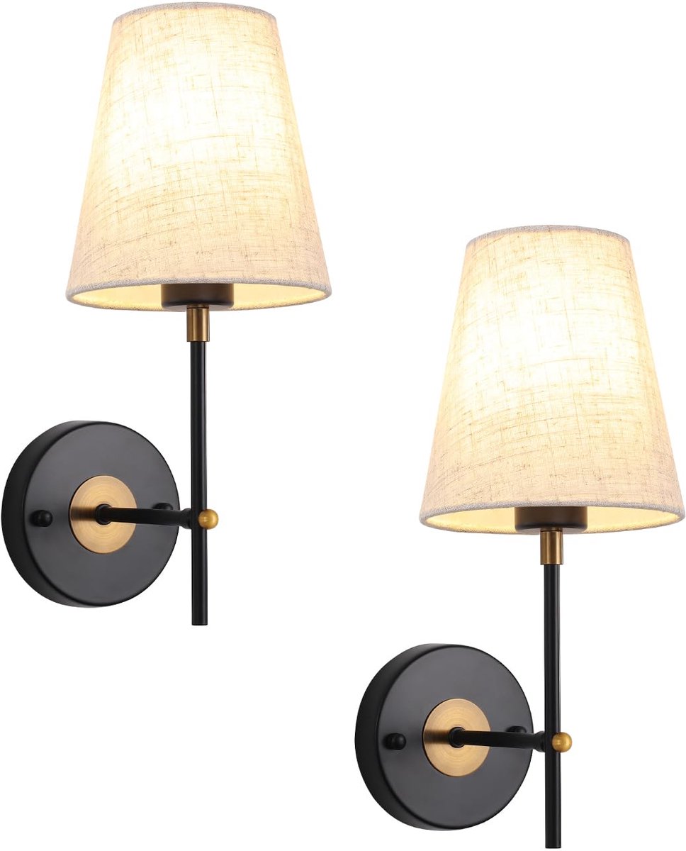 Dailygoods- Wandlampen Set van 2 - Zwart/Goud - Moderne Wandverlichting - Vintage Wandlampen - Hoogwaardig IJzer - 37,5 cm Hoog