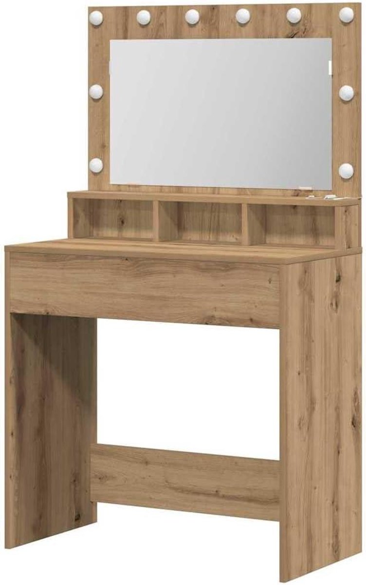 Kaptafel Eiken - Make-uptafel Slaapkamer - Persoonlijke Verzorging - Handgemaakt Design - 755 x 41 x 135 cm - Bruin