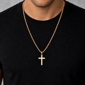 Kruis Ketting Heren - Goudkleurig - RVS Roestvrij Staal - Premium Gevlochten Touwketting - Elegant Tijdloos Design