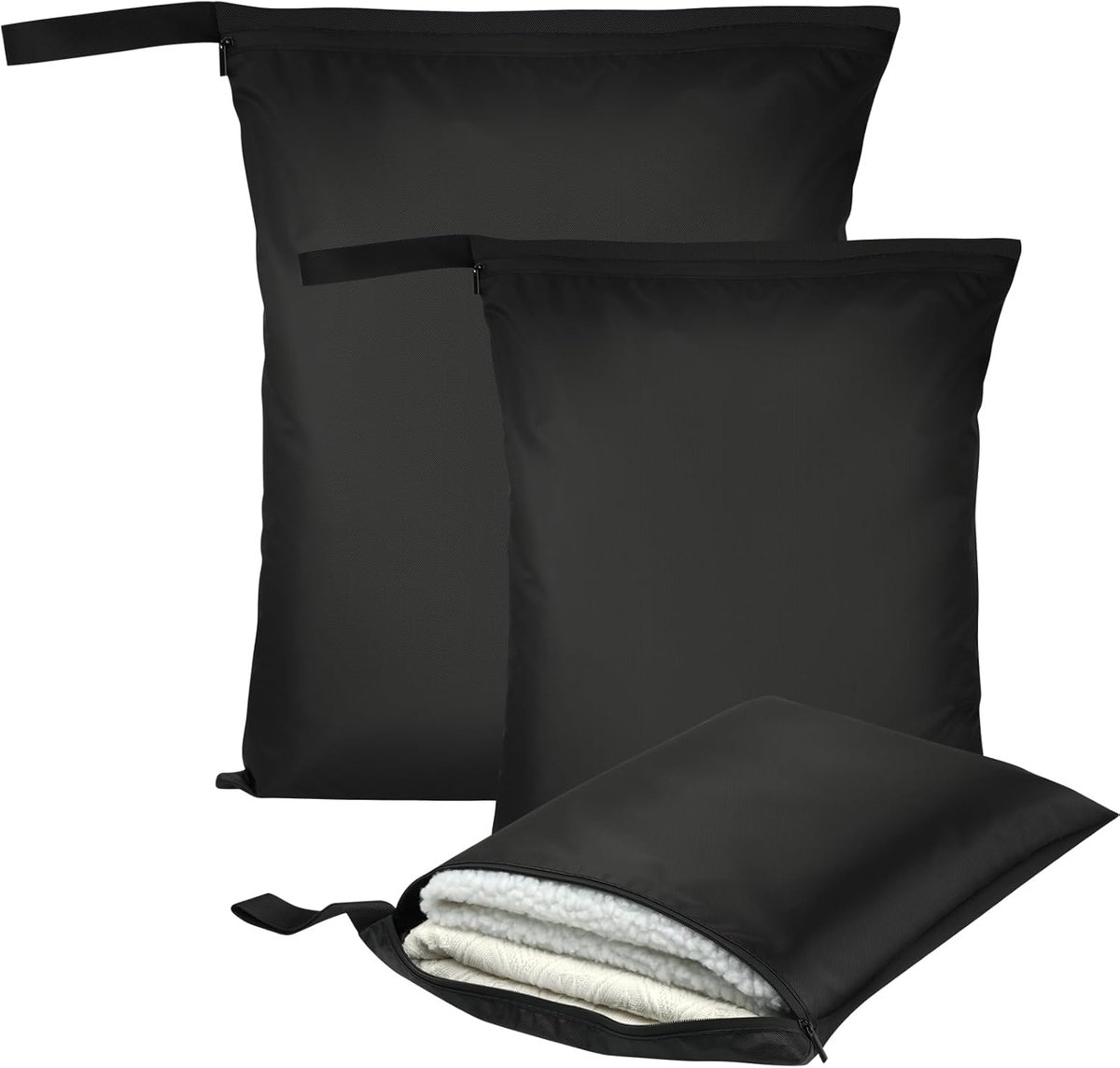 3 Stuks Natte Droge Zakken, Natte Dry Bag Waterdichte Reistas, Stoffen Luier Natte Zak met Handvat & Rits, Wasbare Reistas Organizer Yogatas voor Natte Zwemkleding, Sportschool, Strand (Zwart)