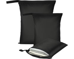 3 Stuks Natte Droge Zakken, Natte Dry Bag Waterdichte Reistas, Stoffen Luier Natte Zak met Handvat & Rits, Wasbare Reistas Organizer Yogatas voor Natte Zwemkleding, Sportschool, Strand (Zwart)