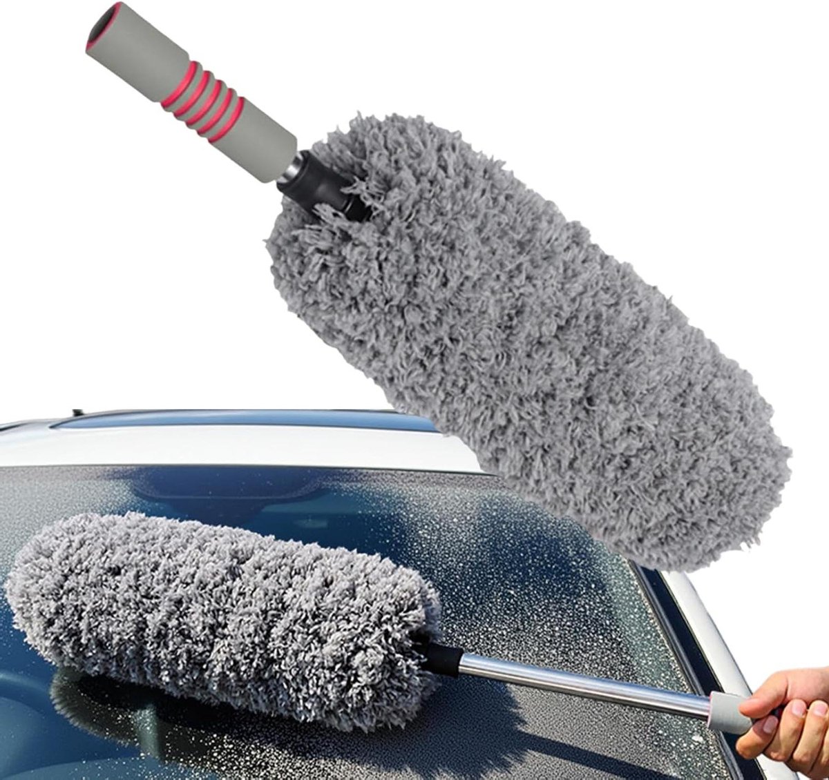 Auto Stofdoek - Wasborstel - Voertuig Reinigen - Uitschuifbaar Krasvrij - 58 cm - Grijs