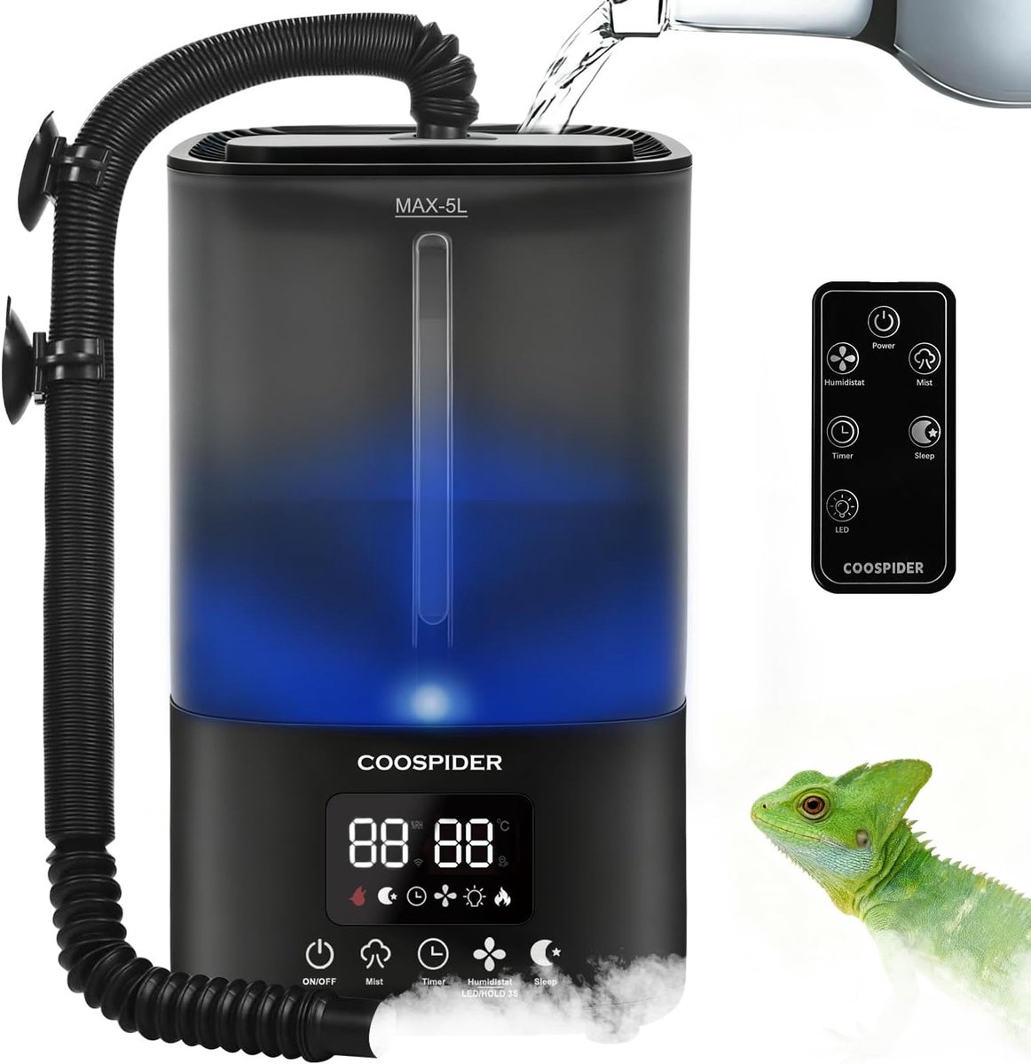Terrariumvernevelaar 5 l - automatische reptielluchtbevochtiger - stille ultrasone vernevelaar - ideaal voor reptielen - ShopVlot
