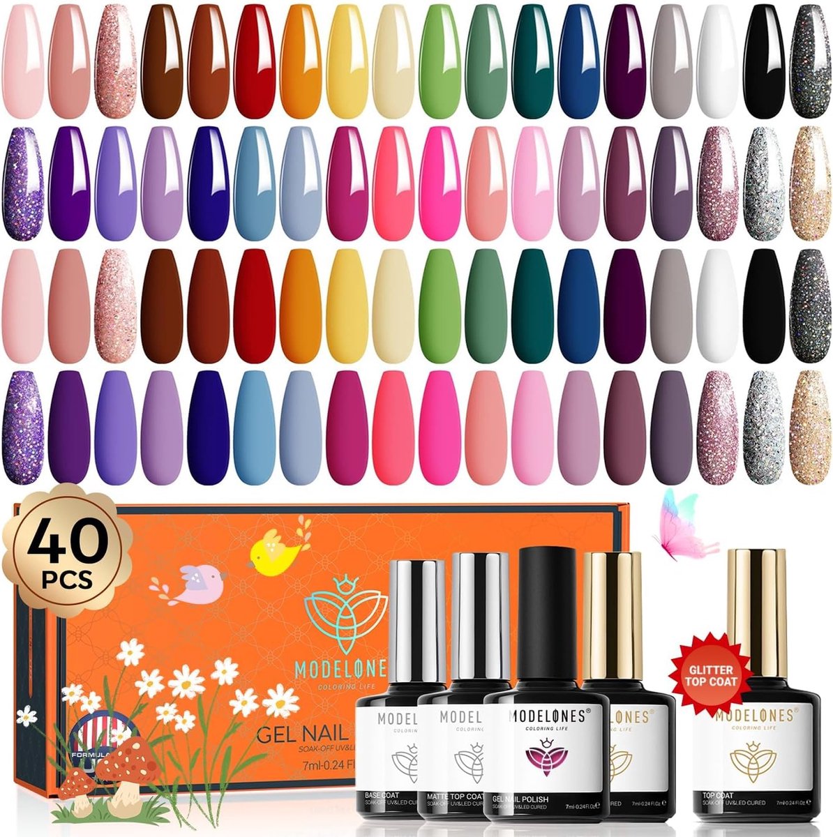 SnelShoppen - 40 PCS UV Nagellak Set met 36 Kleuren Rood Glitter Roze Wit Zwart, Schellak Gel Polish, Soak Off, Perfect voor Nagelstudio en Manicure