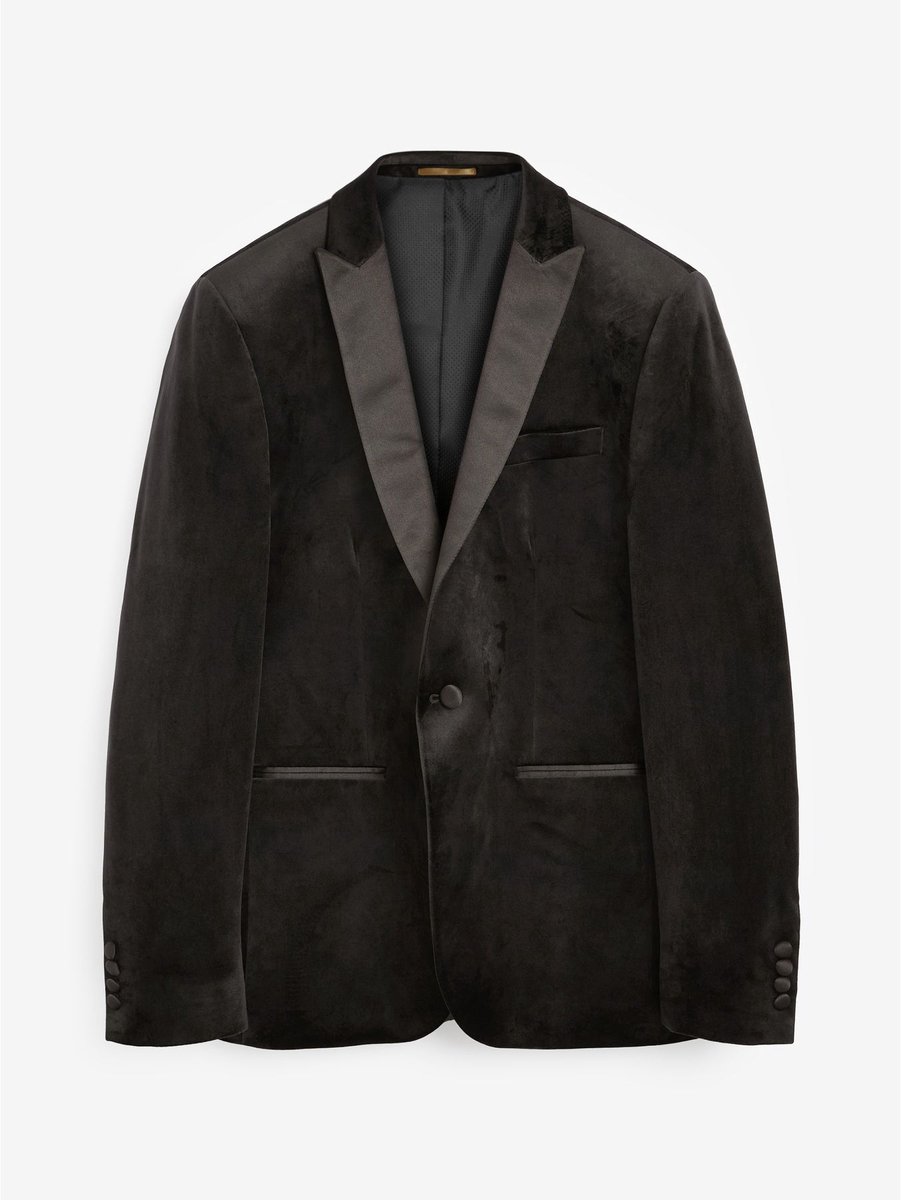 Next - Heren - Fluwelen smalle blazer - Long - Zwart