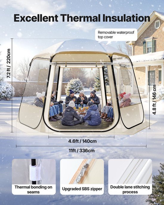 Pop-Up Bubble Tent, 336x305x220 Cm, Transparante Campingtent, Tuinkoepel Iglo Tent met Ramen, 540° Panoramisch Uitzicht, Geschikt voor 8-10 Personen, Terras en Achtertuin — afbeelding 3