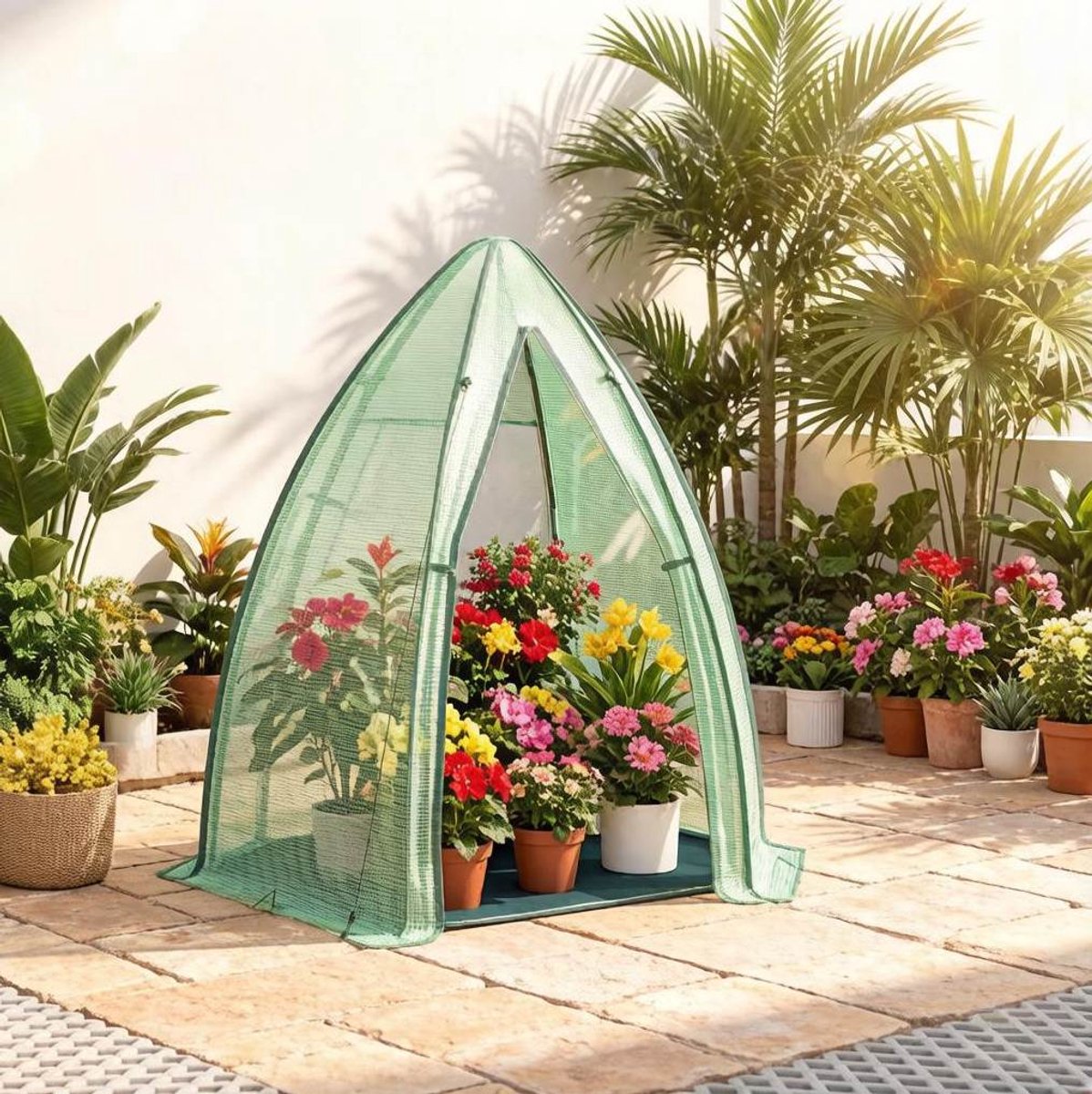 HAUSS SPOLE Kas - 160 x 160 x 180 cm - Met Bodemplaat En Ritssluiting - Polyetheen En Staal - Groen - Voor Balkon Tuin En Terras