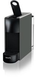 Grijze Krups Nespresso Essenza Mini koffiecupmachine met een zwarte bedieningshendel en waterreservoir.