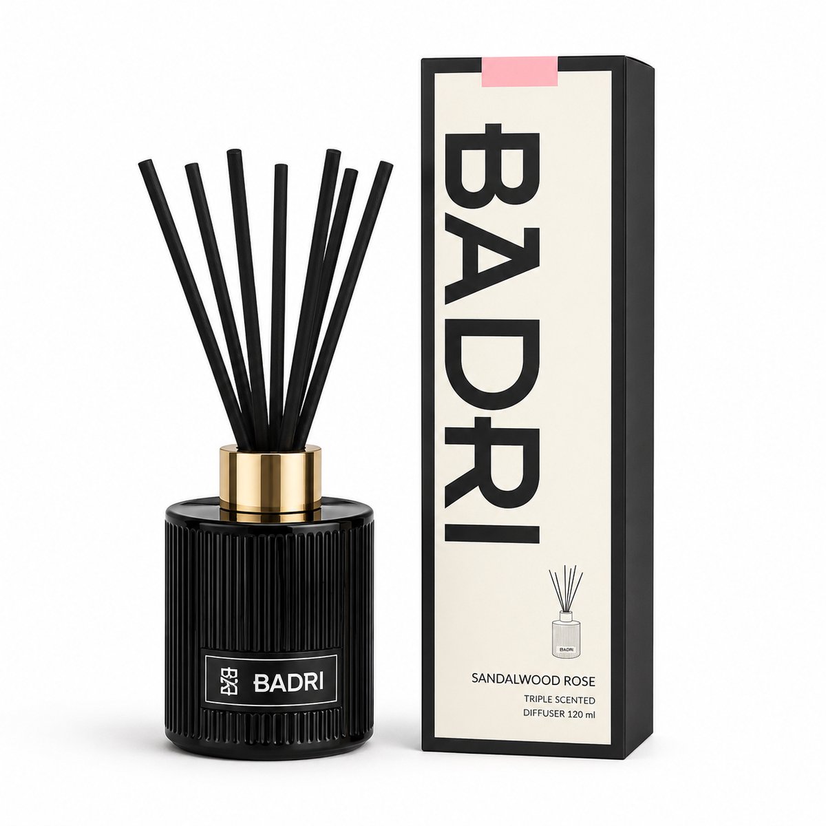 BADRI Geurstokjes Sandalwood Rose 120ML - Luxe Reed Diffuser - Geur voor Woonkamer & Badkamer