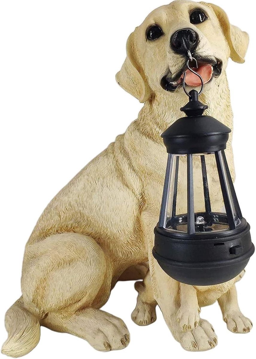 Hond Zonnebeeld - Hars Hond Lamp - Tuin Verlichten - Zonne-energie LED - 30x19x30cm - Bruin
