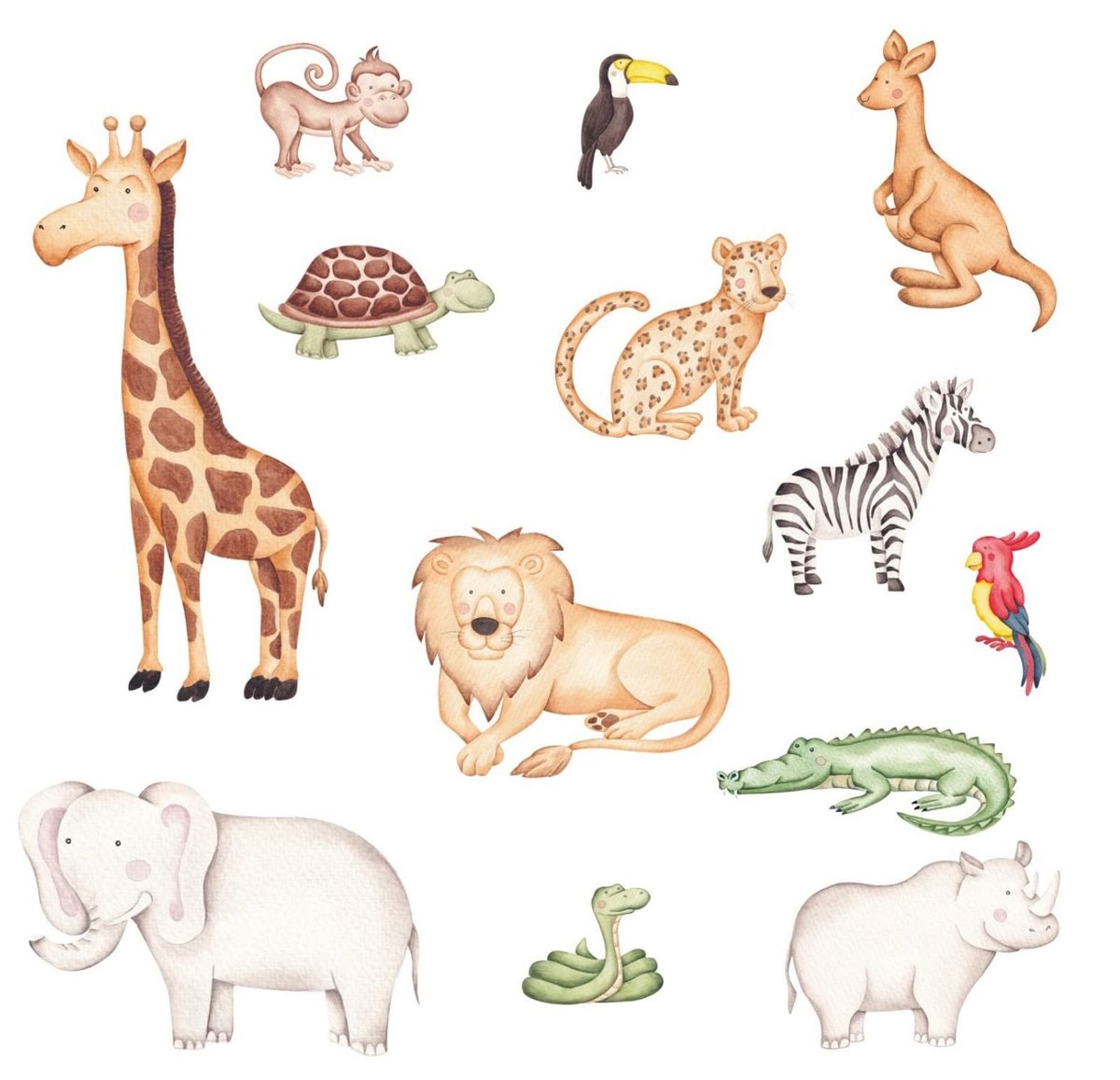 Dailygoods - Muursticker Jungle Dieren - Leeuw en Olifant - Decoratie voor Kinderkamer