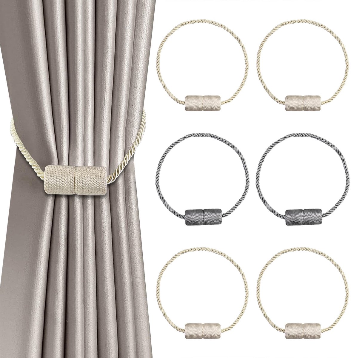 Dailygoods - 6 Stuks Magnetische Gordijnhouders - Decoratieve Trekkoordjes voor Gordijnen