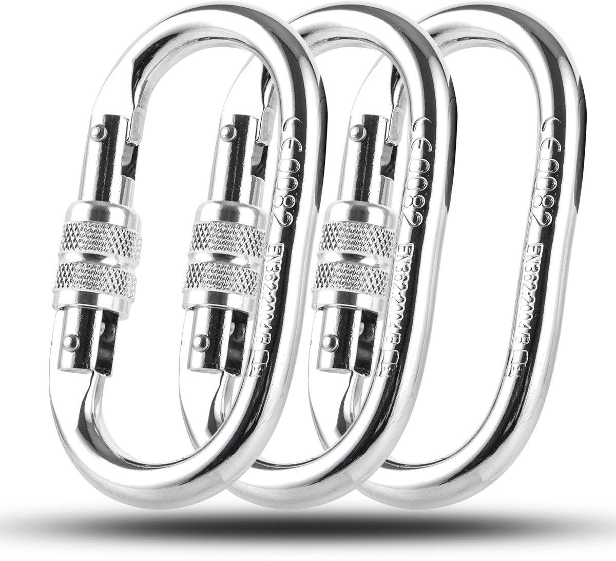 SnelShoppen - 3 Stuks Grote Ovale Karabijnhaak 11cm Gelegeerd Staal Wit met Schroefslot 25KN voor Hangmat Schommel Tuin Camping en Feest