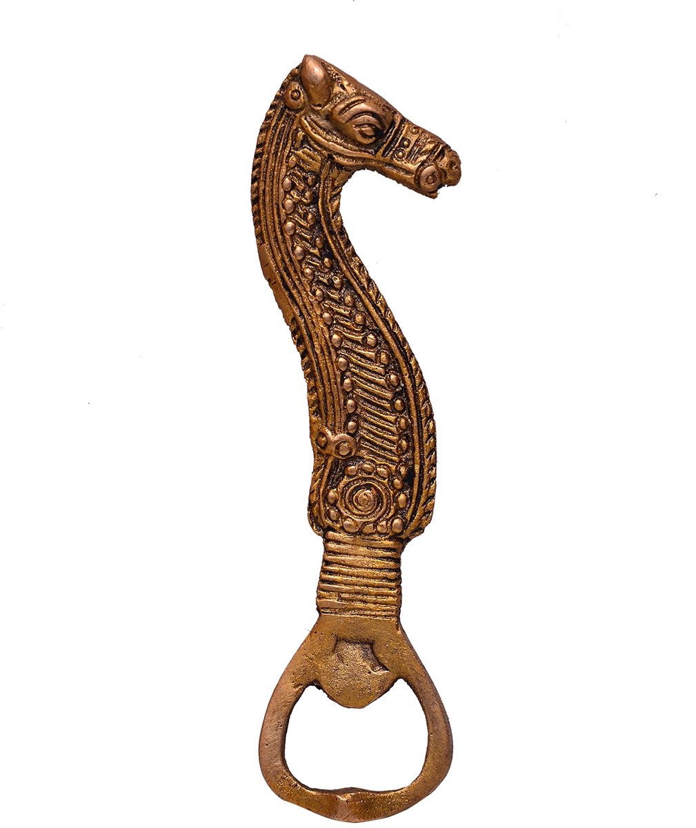 Dailygoods - Vintage Brass Flesopener in Tribale Ontwerp - Collectible