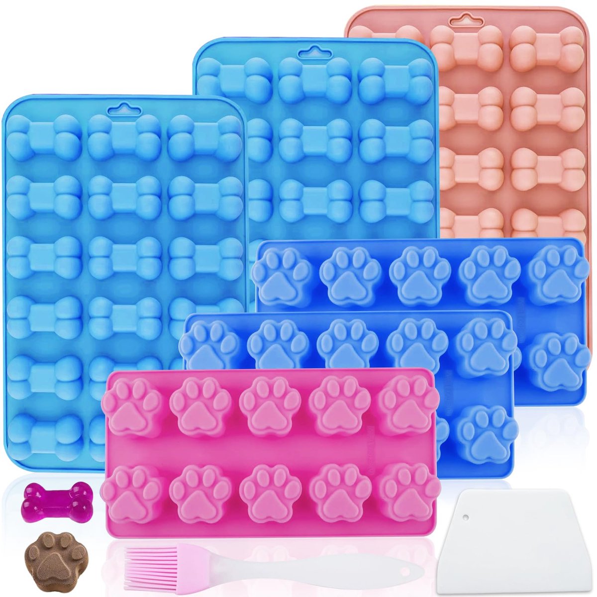 Dailygoods - Silicone Bakmat voor Hondenkoekjes - 6 Stuks met Borstel en Schraper