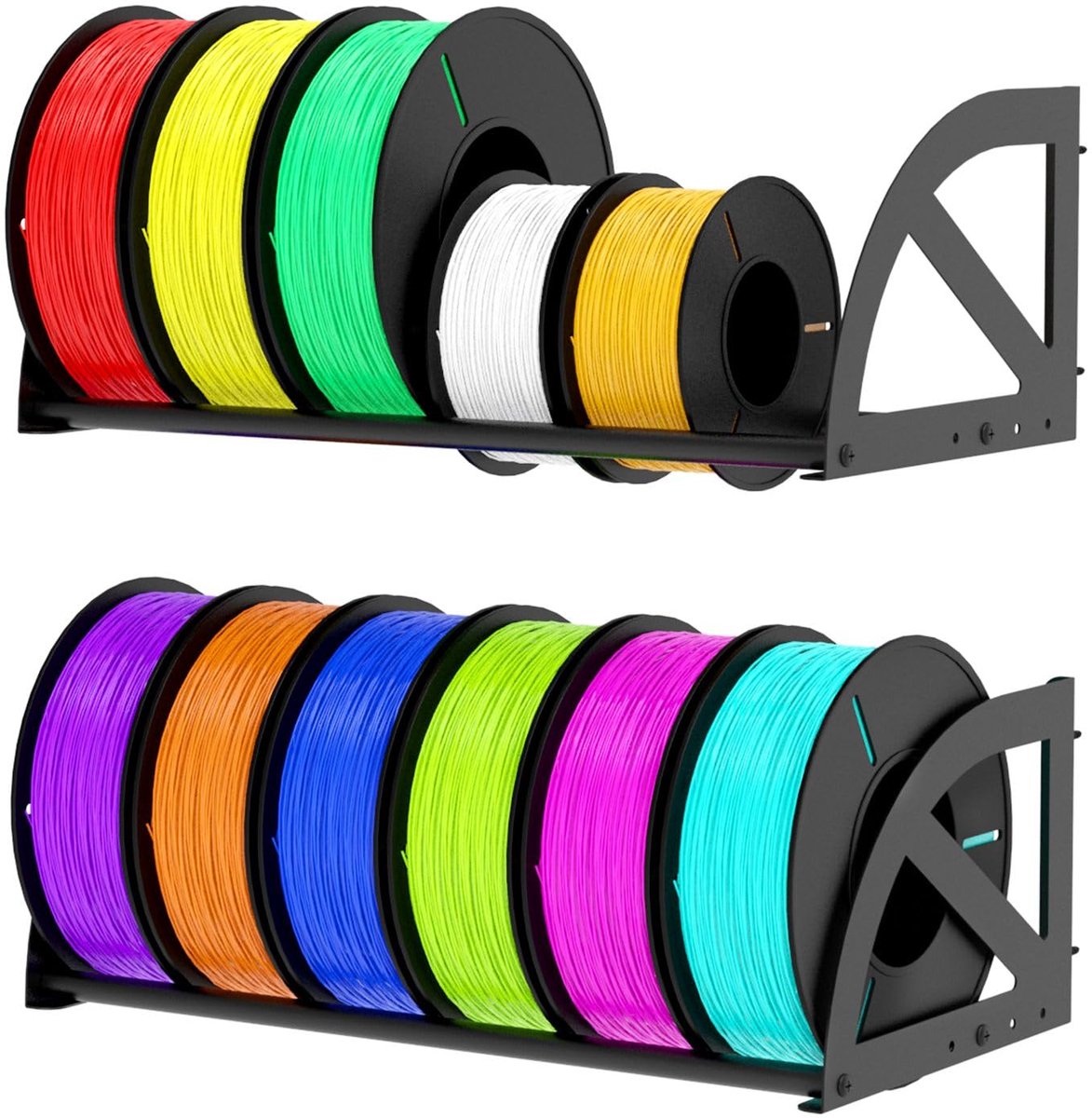 Dailygoods- Opbergrek Ruimtebesparend - Wandhouder - Metaal - 2 Stuks - Verstelbaar - Capaciteit 12 Rollen Filament - Filamenthouder