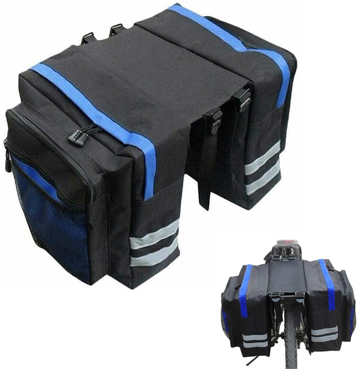 Dailygoods - Fietstas, Waterdichte Pannier Rack Tas met Regenbescherming - Dubbele Tas in Blauw