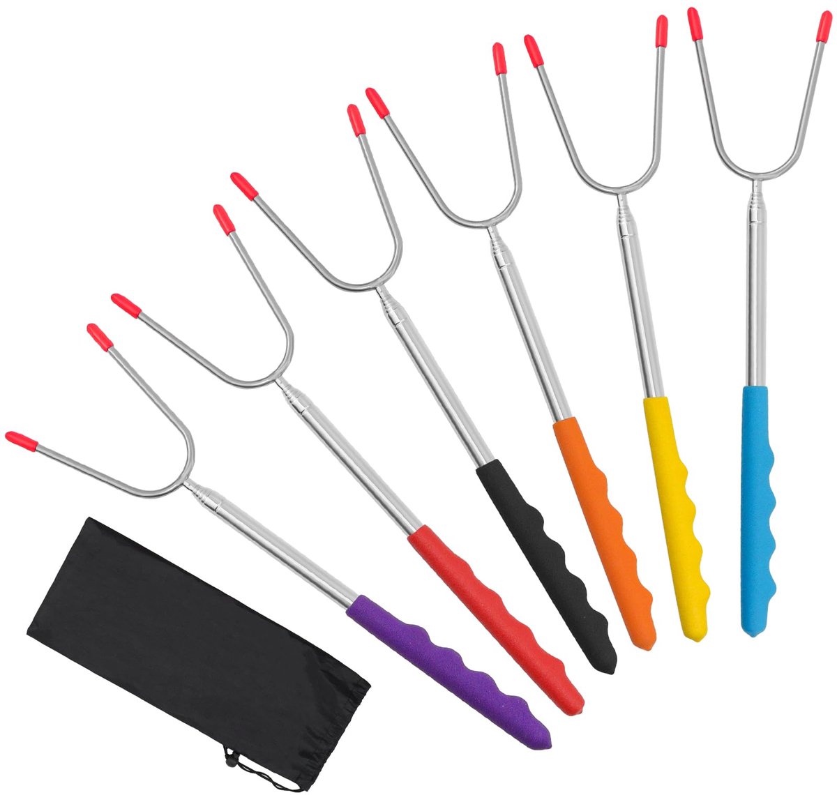 Dailygoods - 6 Stuks Telescopische Grillspiesen - Roestvrij Staal Uittrekbaar 30-115 cm