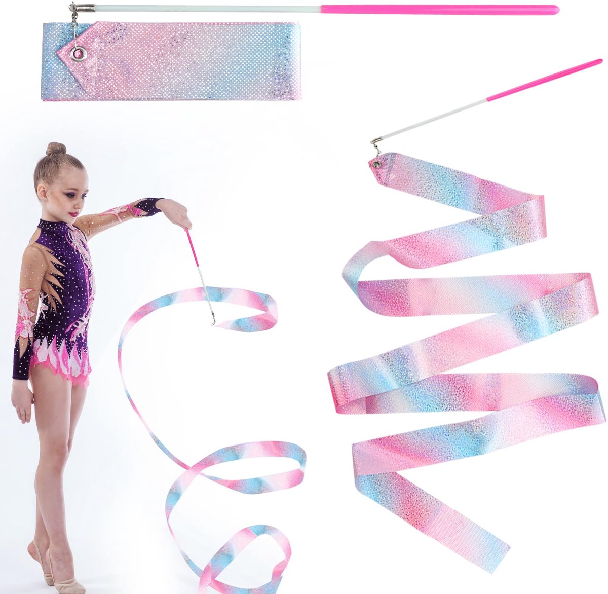 Dailygoods - 2 x 2 m Ritmische Dansbanden voor Kinderen - Roze Twist Bar Set voor Gymnastiek en Dans