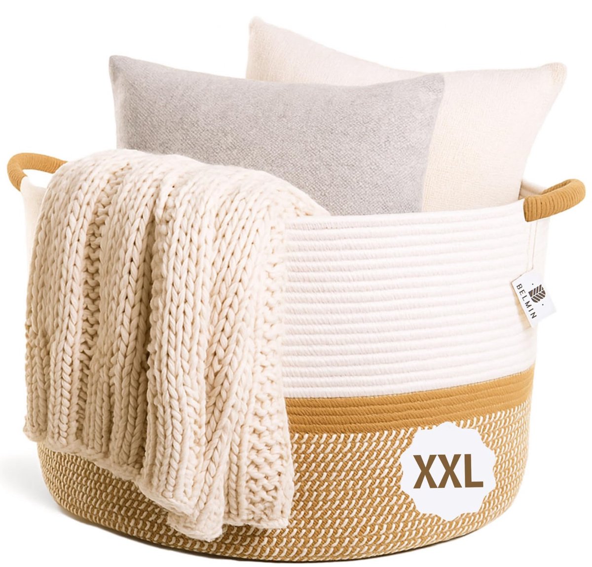 SnelShoppen - BELMIN Wasmand XL - Grote Opbergmand met Handgrepen - Opvouwbare Wasmand voor Kleding, Speelgoed en Dekens - Gevlochten Mand - Laundry B