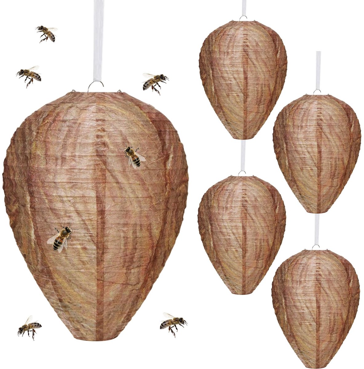 Dailygoods - Set van 5 Realistische Wespen Nesten - Effectieve Wespafschrikker